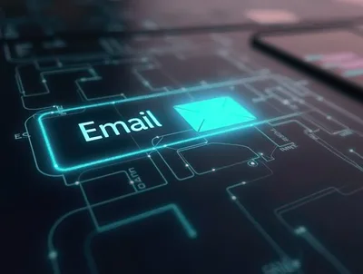 Digital Email Interface Button On Futuristic Circuit Board