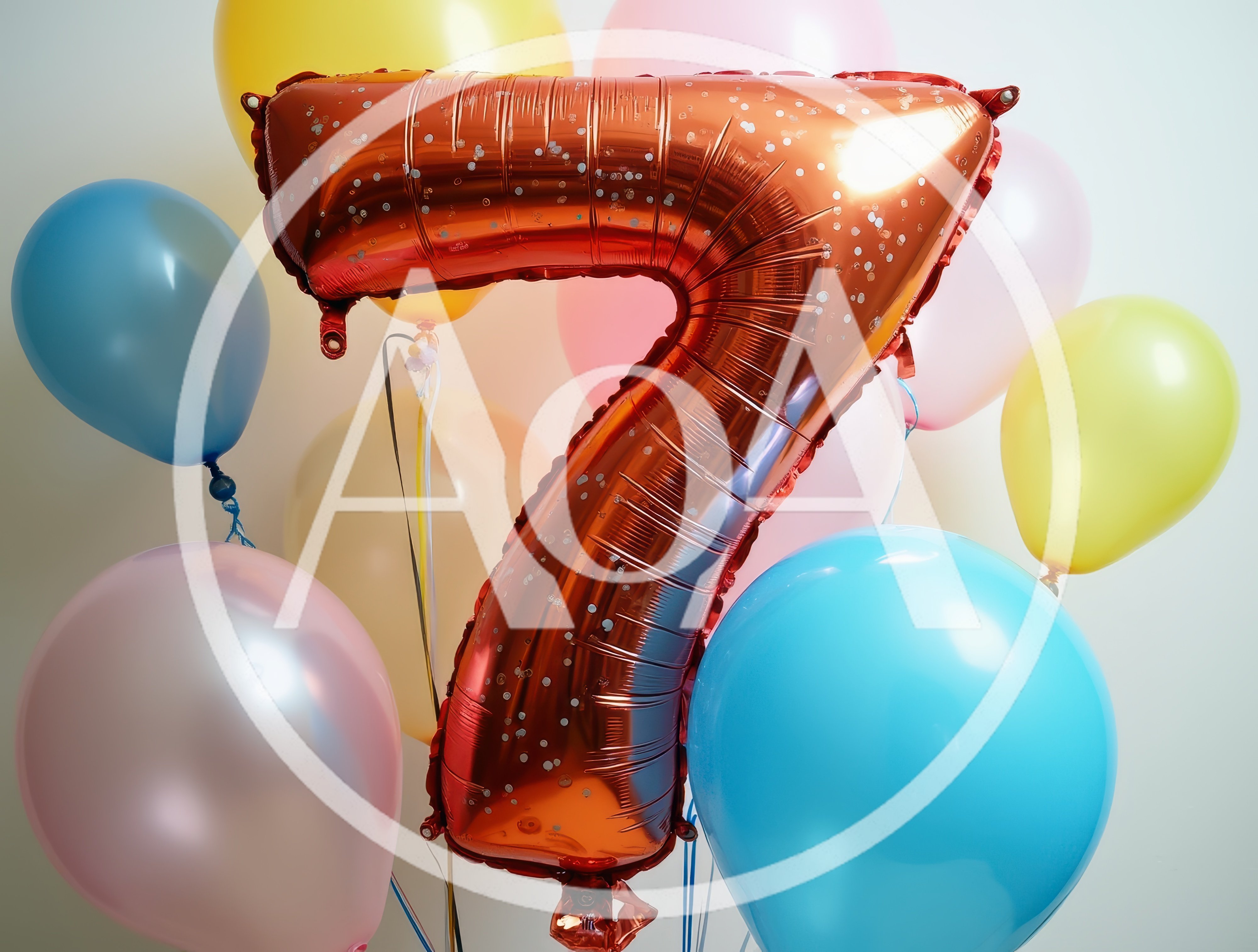 Red Number Seven Balloon With Colorful Party Balloons