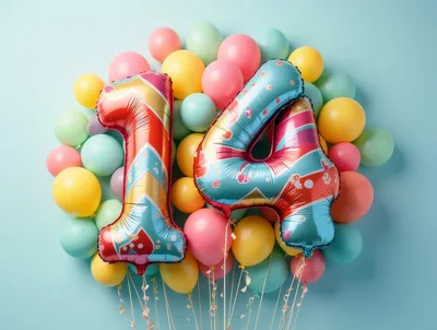 Fourteenth Birthday Celebration Balloons With Number Fourteen
