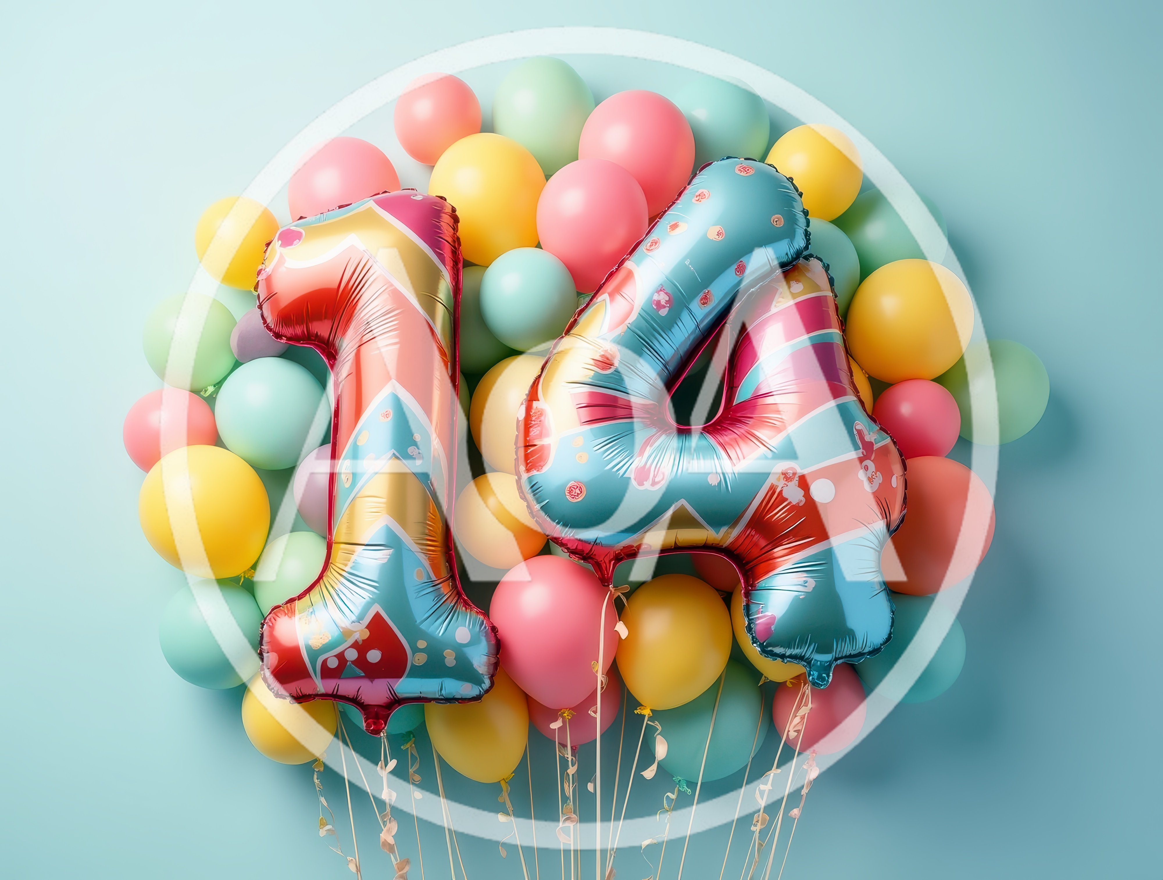 Fourteenth Birthday Celebration Balloons With Number Fourteen
