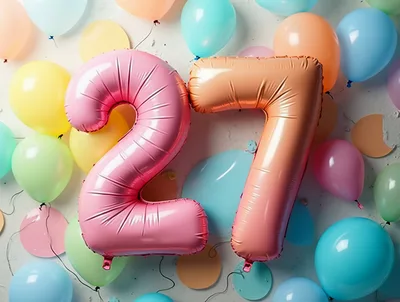 Pink and Peach Number 27 Balloons for Birthday Celebration
