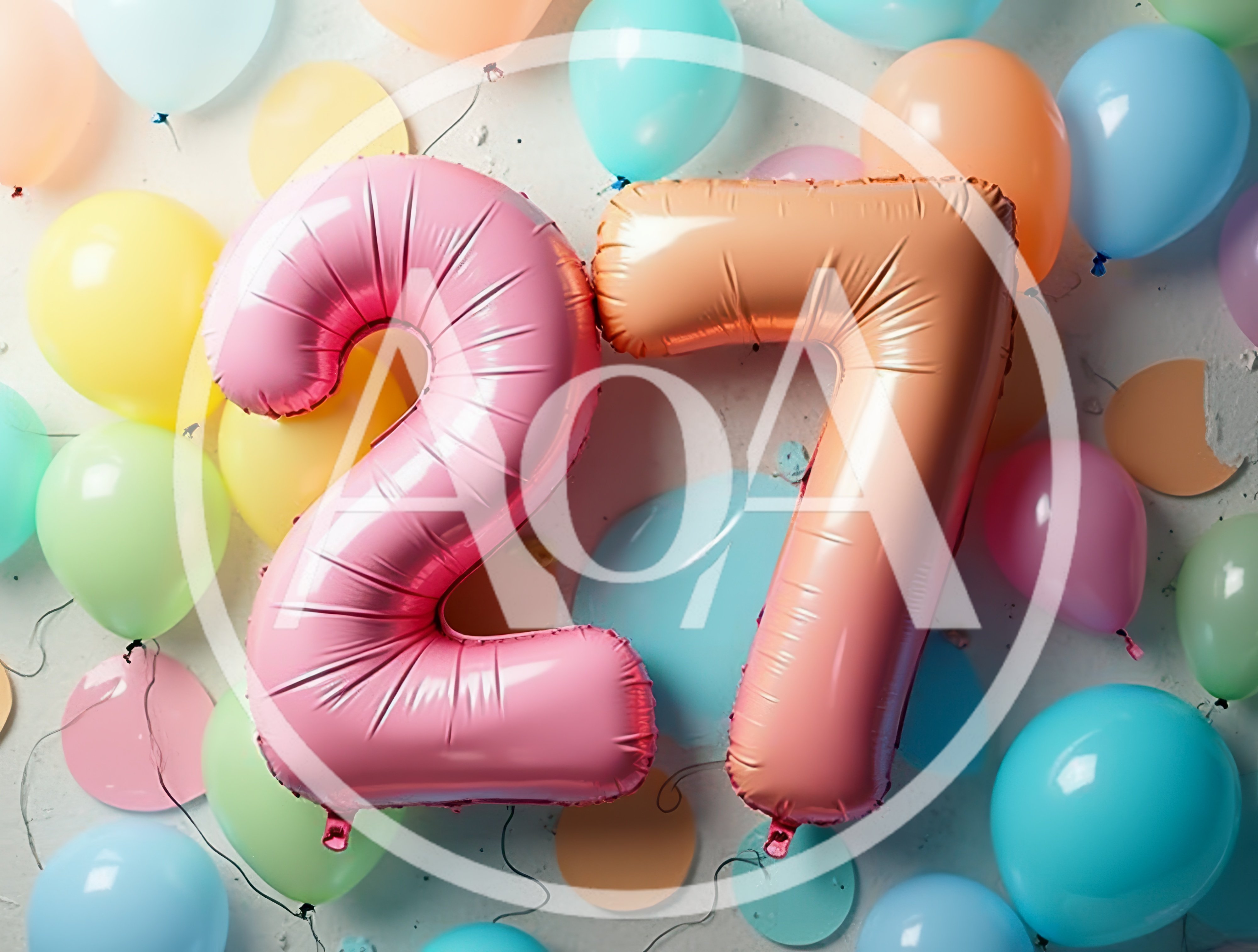 Pink and Peach Number 27 Balloons for Birthday Celebration