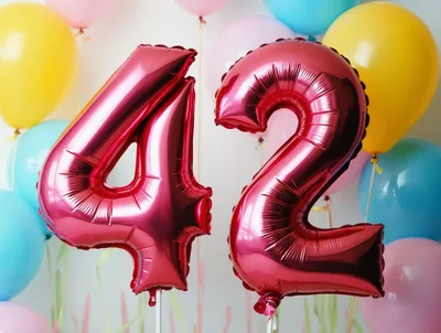 Red Foil Number 42 Balloons for Birthday Celebration