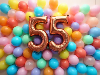 Bronze Number Fifty Five Balloons On Colorful Background