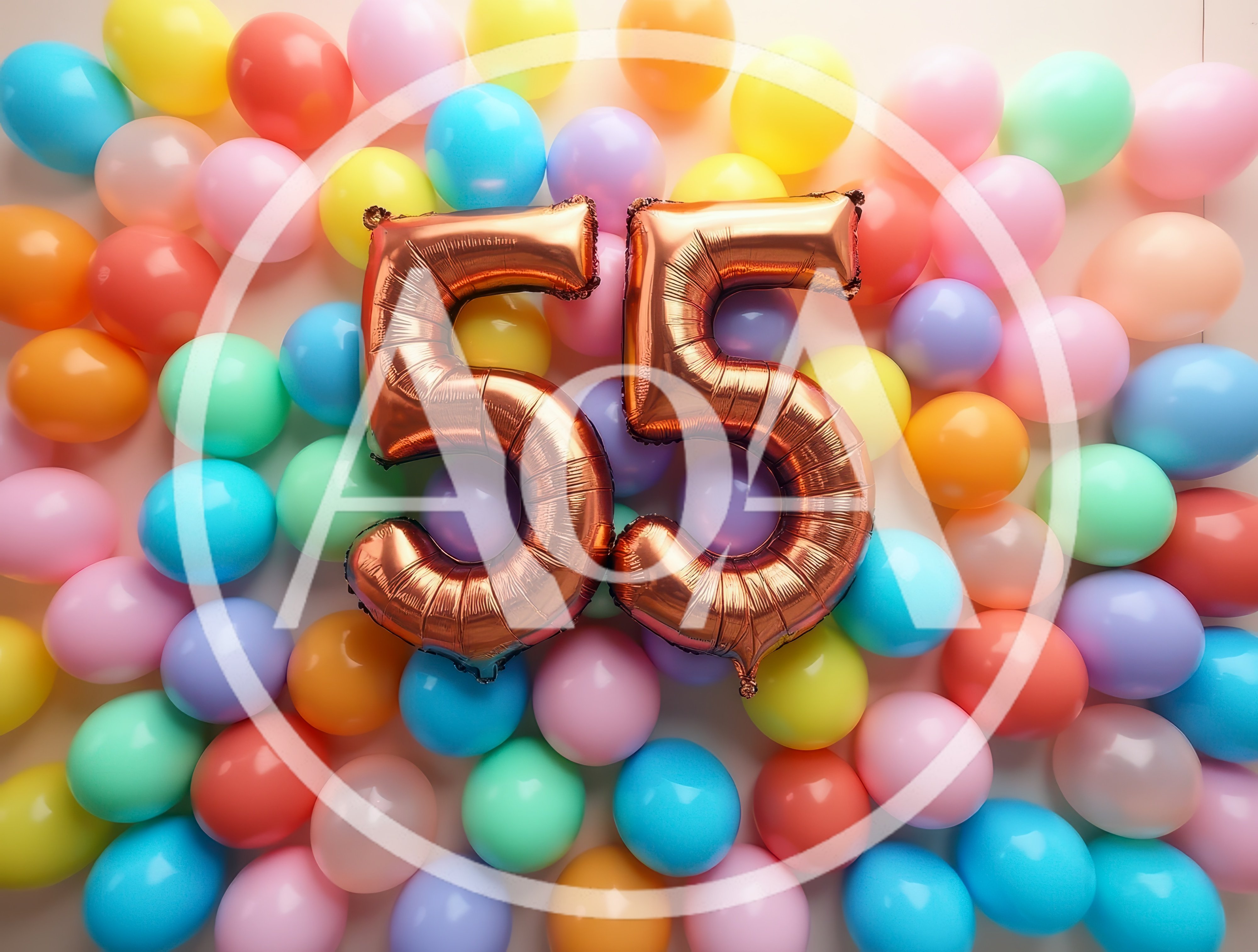 Bronze Number Fifty Five Balloons On Colorful Background