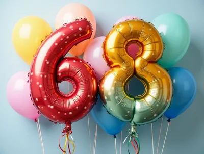 Red Six and Gold Eight Number Balloons
