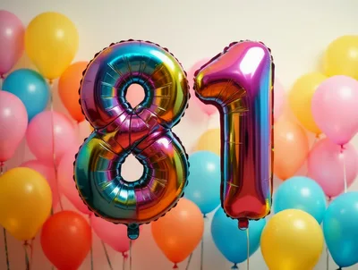 Rainbow Foil Balloon Number Eighty One