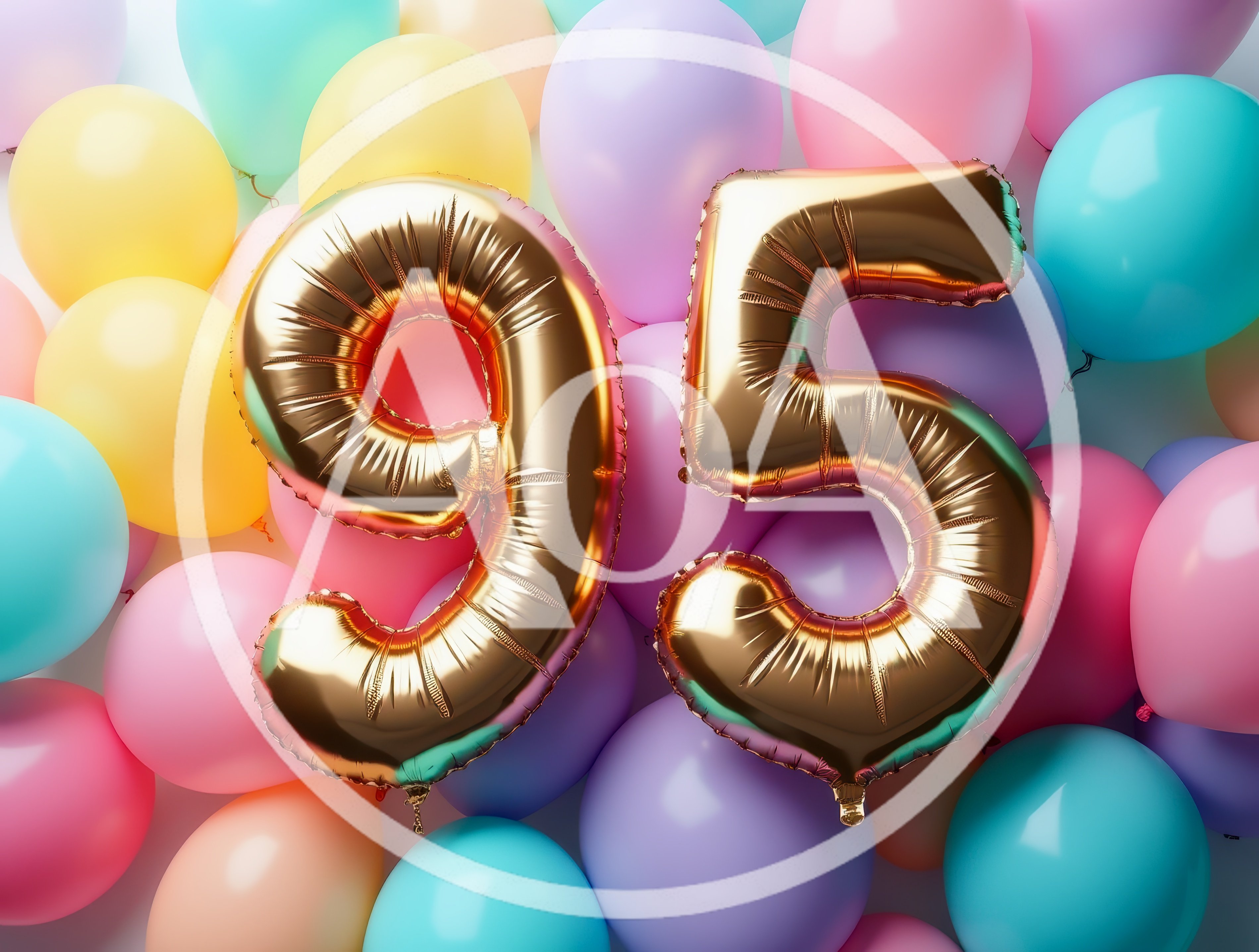 Gold Number 95 Balloons Against Pastel Background