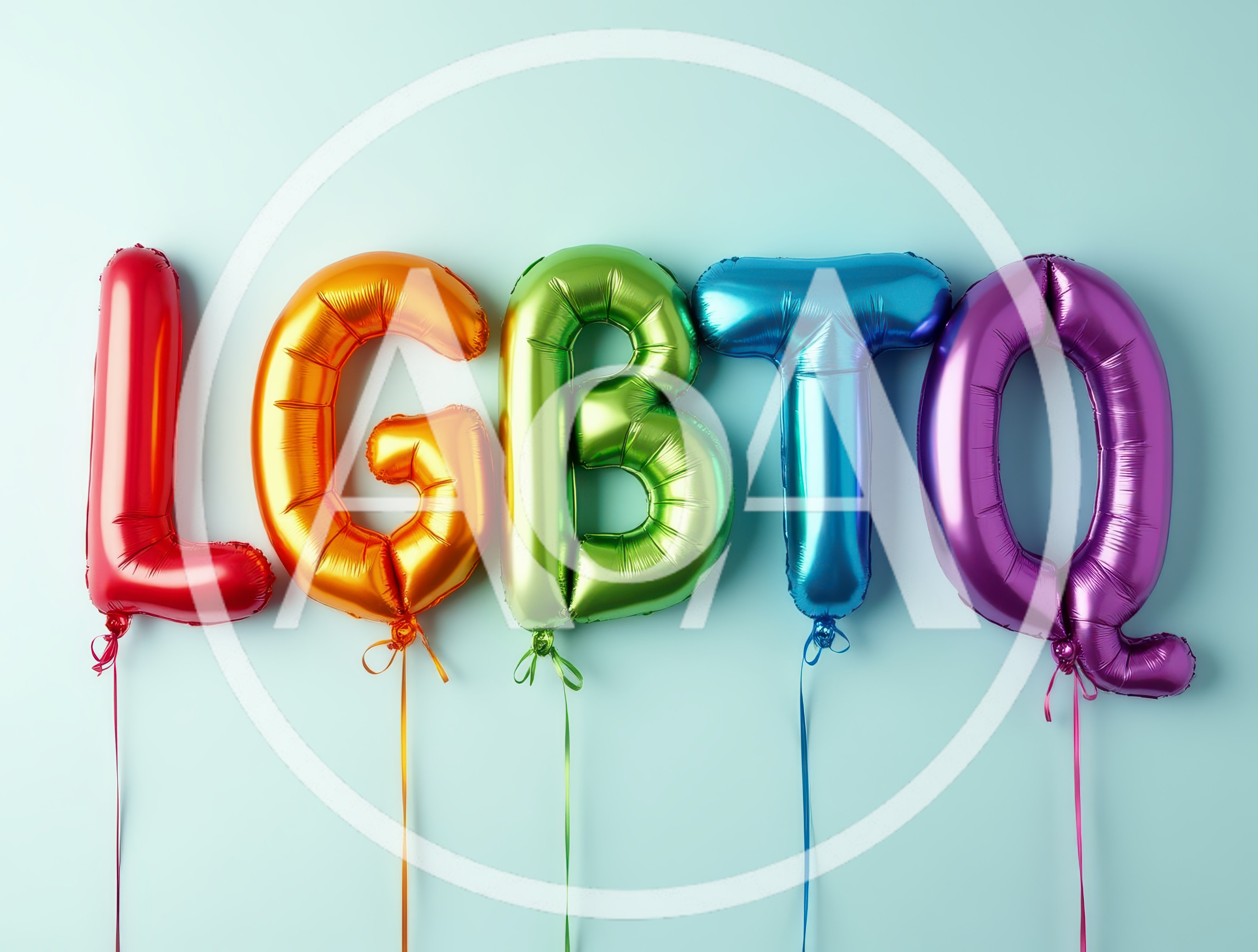 LGBTQ Letter Balloons Against A Light Blue Background