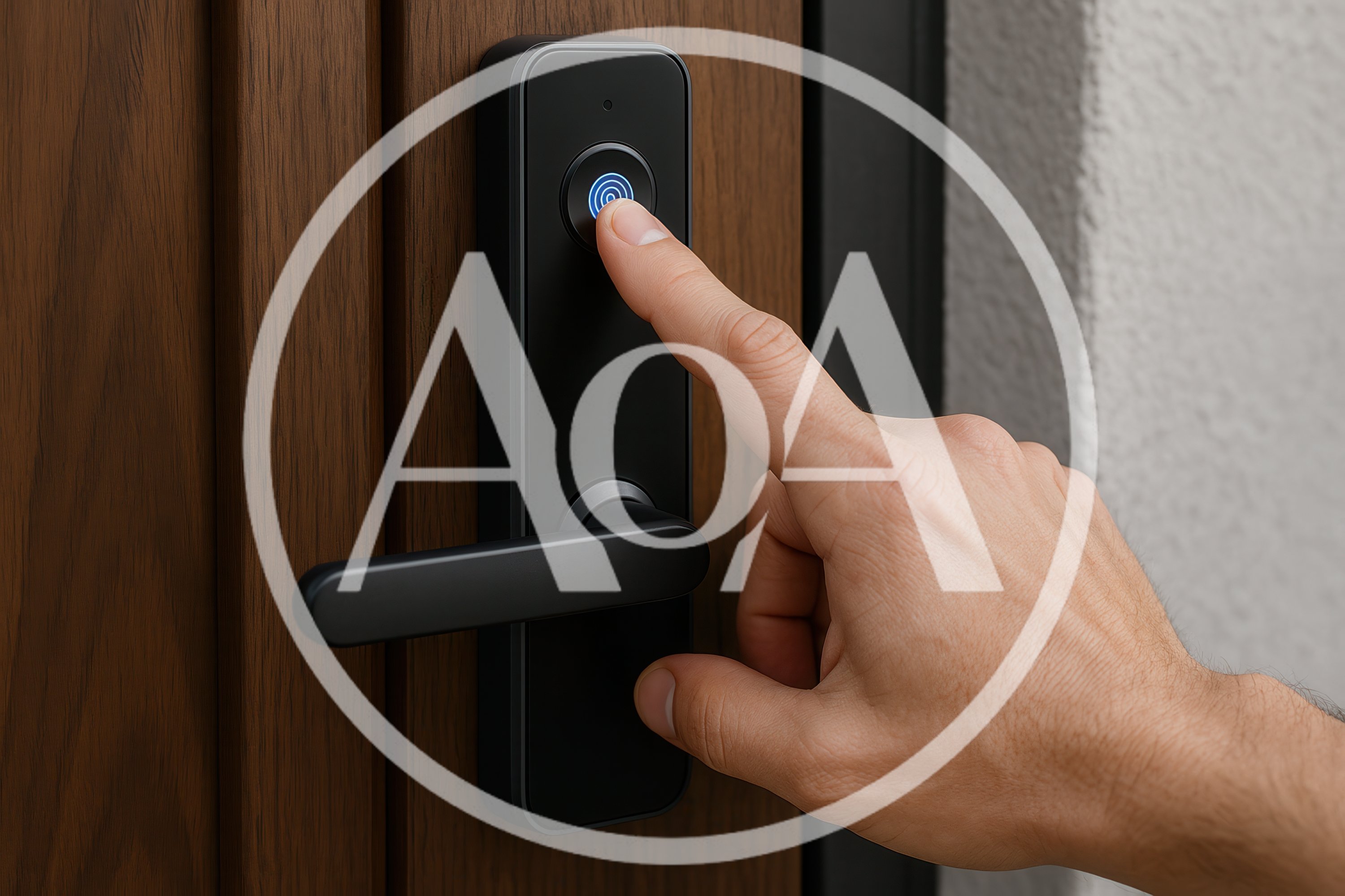 Person Using Fingerprint Scanner On Smart Door Lock