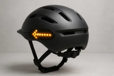 Modern Matte Black Bicycle Helmet With Integrated LED Turn Signal