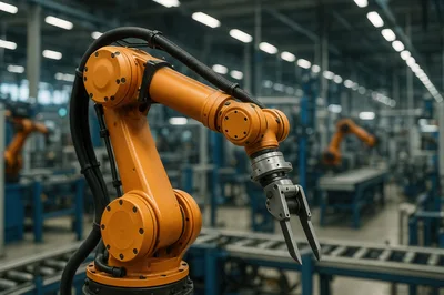 Industrial Robotic Arm In A Modern Manufacturing Facility