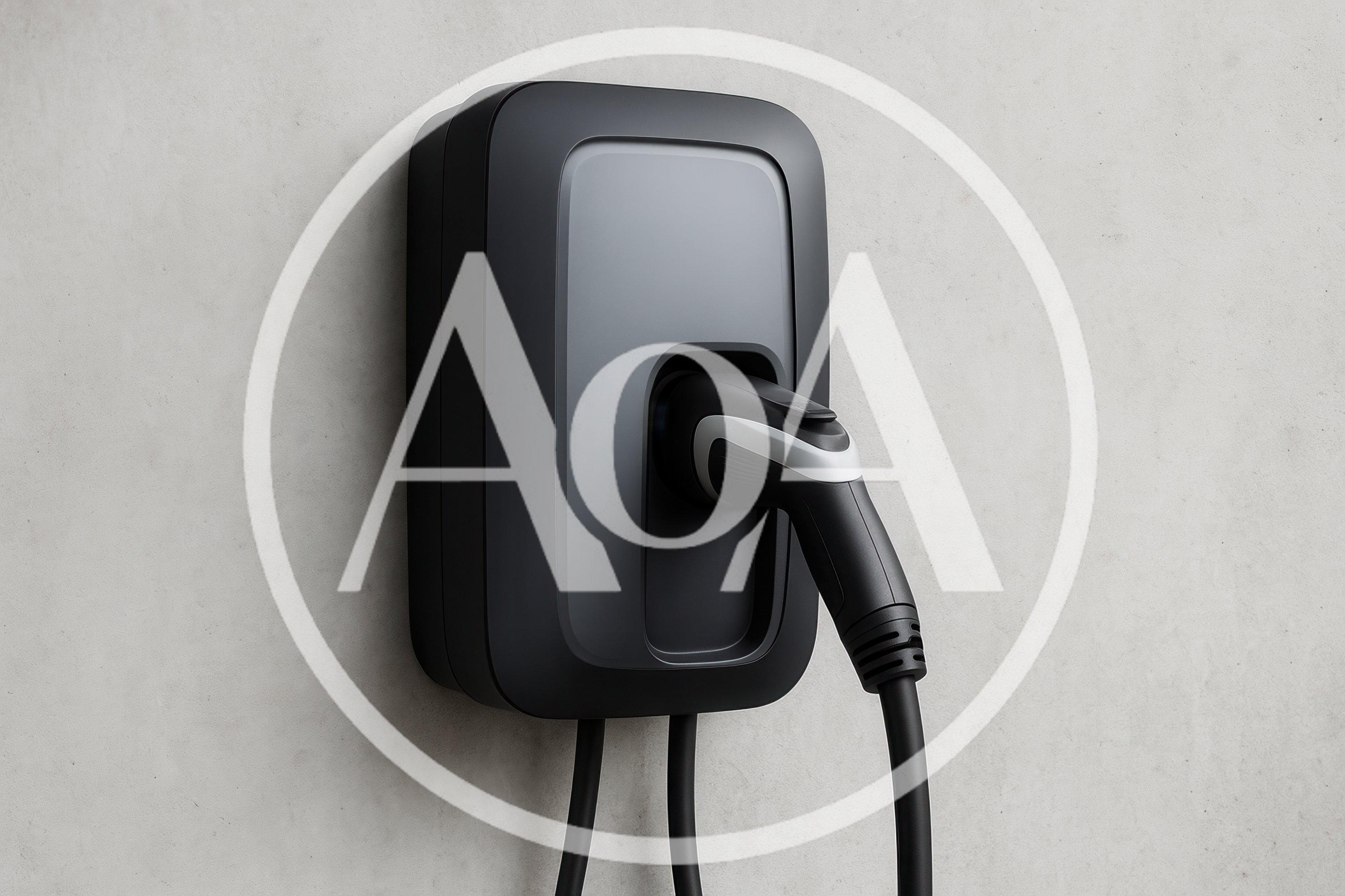 Electric Vehicle Charging Station Mounted On Concrete Wall