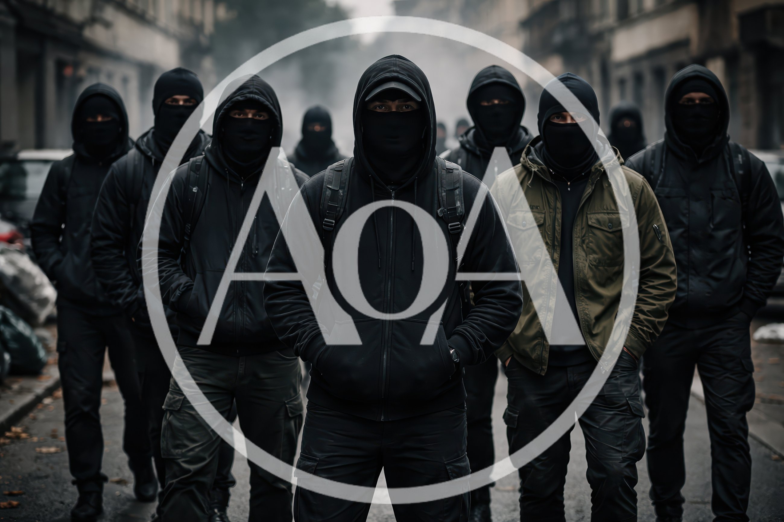 Group of Men in Black Hoodies and Face Masks