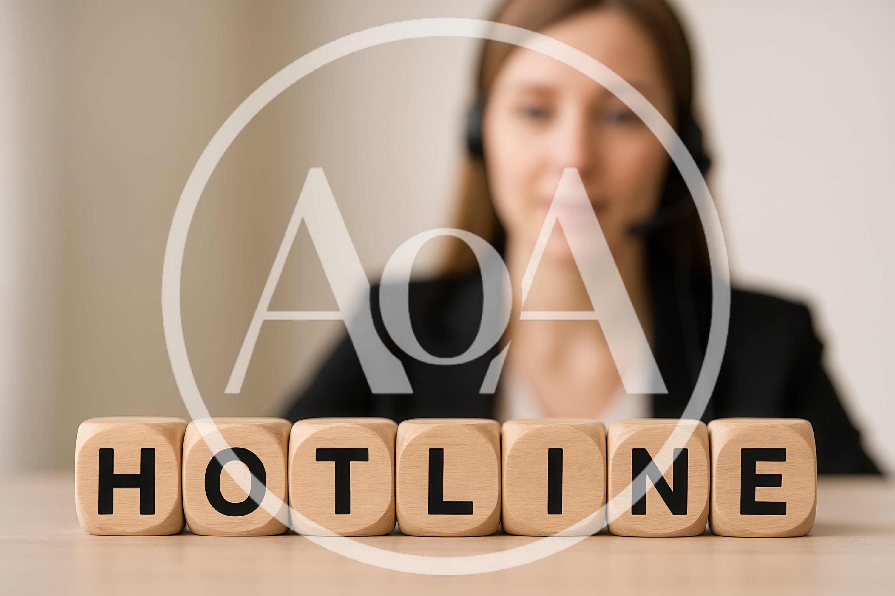 Customer Support Representative With Hotline Wooden Blocks