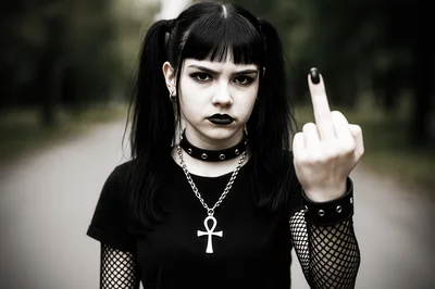 Goth Girl Giving The Middle Finger Gesture