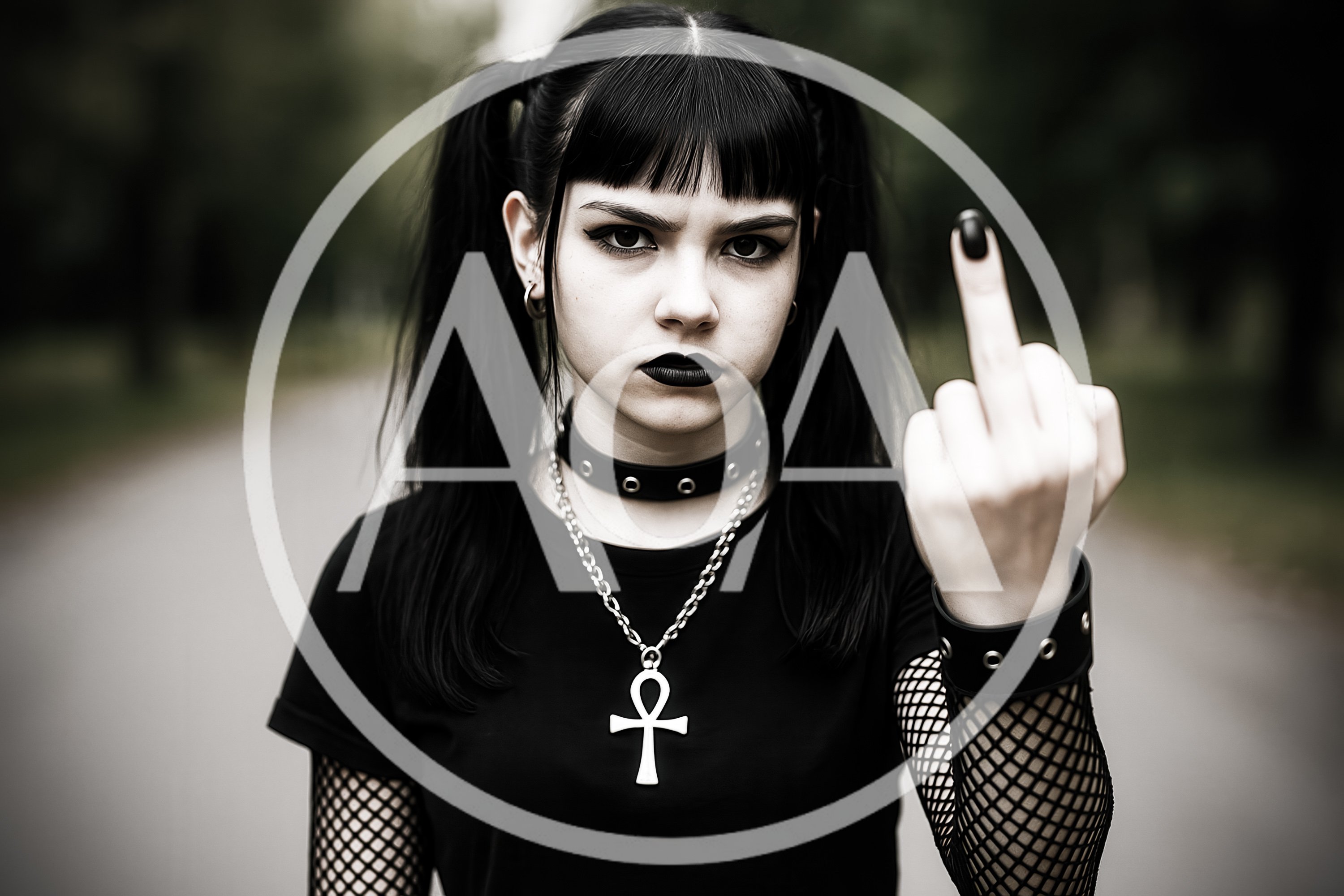 Goth Girl Giving The Middle Finger Gesture