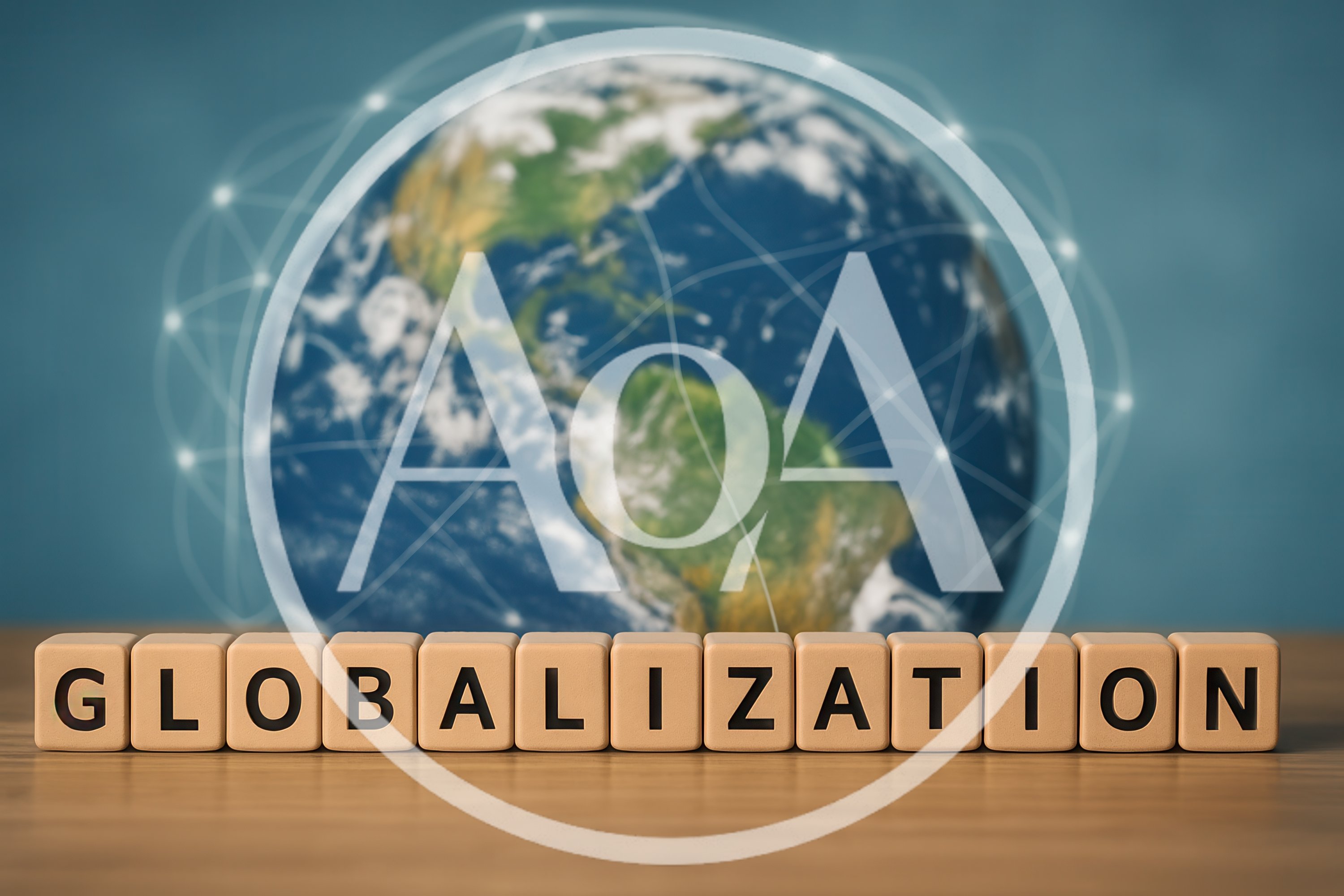 Globalization Concept With Wooden Letter Blocks And Earth Globe