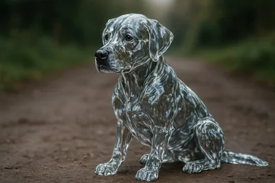 Liquid Metal Labrador Retriever Sitting On Dirt Path