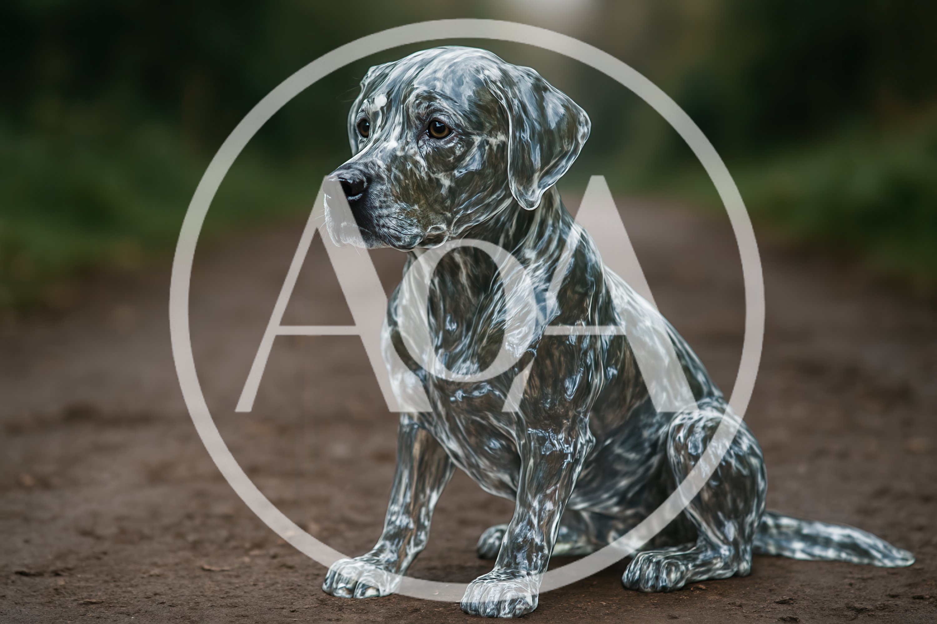 Liquid Metal Labrador Retriever Sitting On Dirt Path