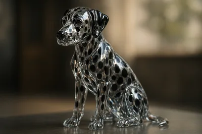 Glass Dalmatian Dog Figurine On A Table