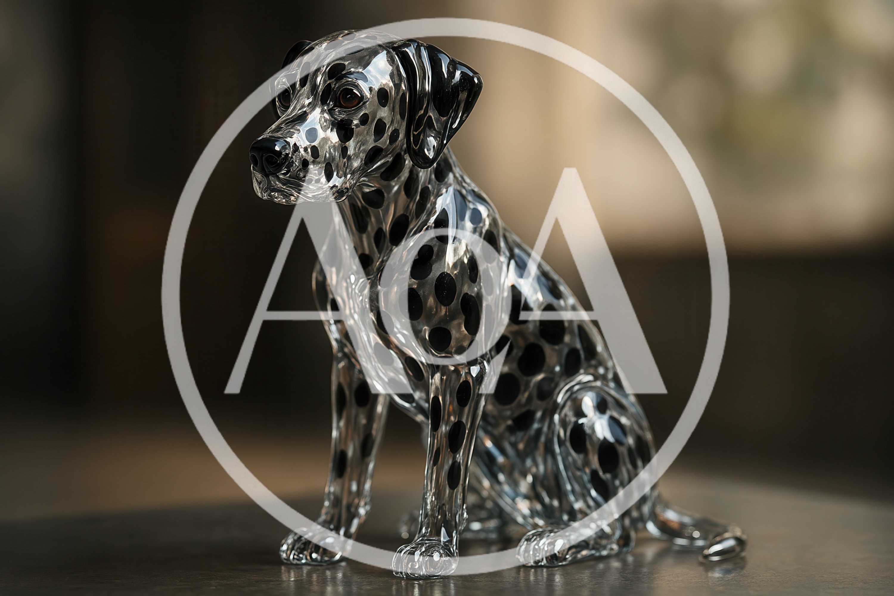 Glass Dalmatian Dog Figurine On A Table
