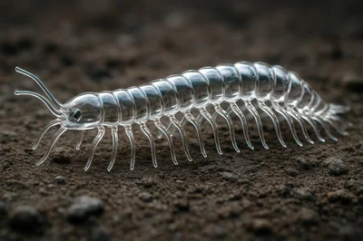 Glass Millipede Sculpture Crawling On Dark Soil