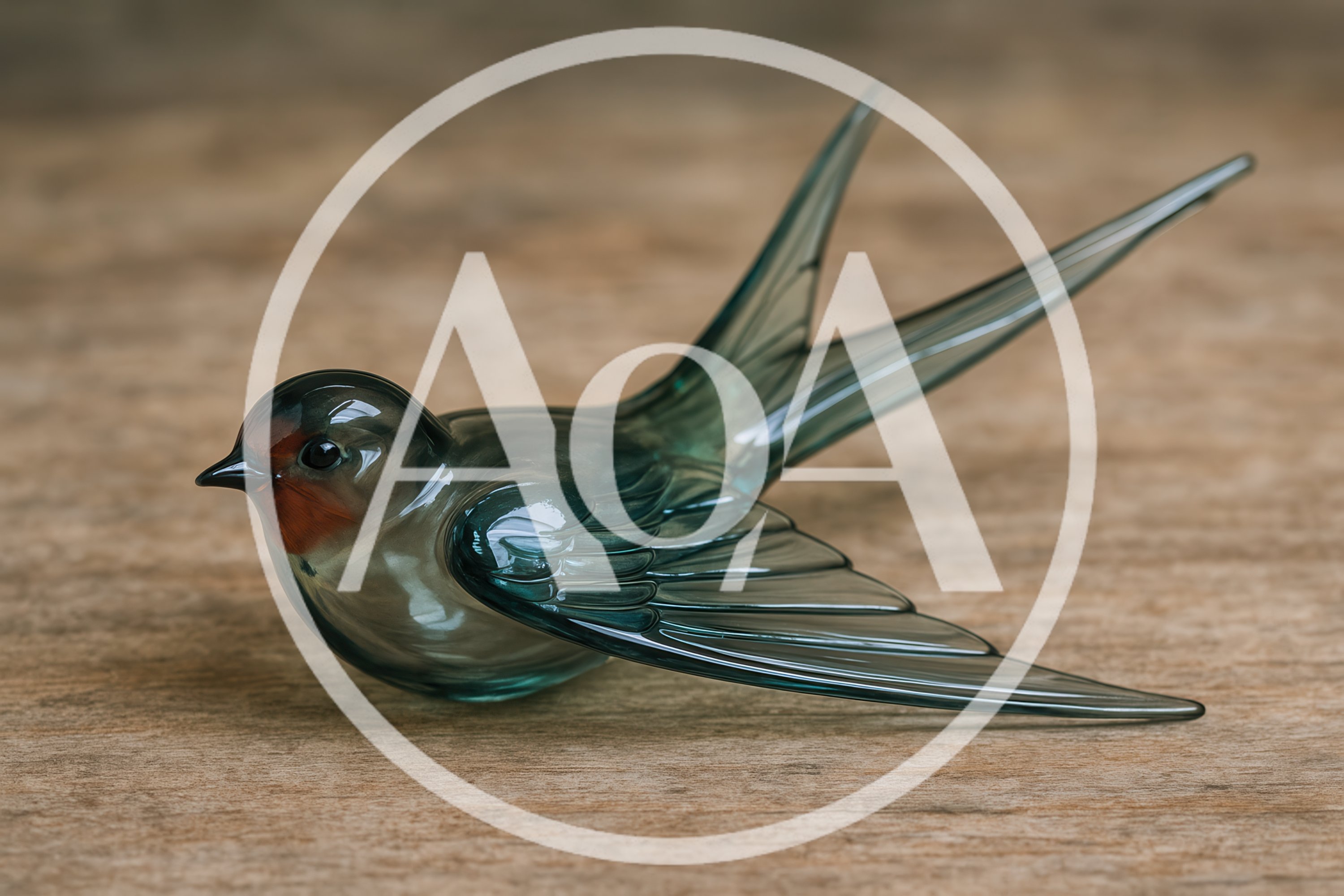 Glass Swallow Figurine On A Wooden Surface