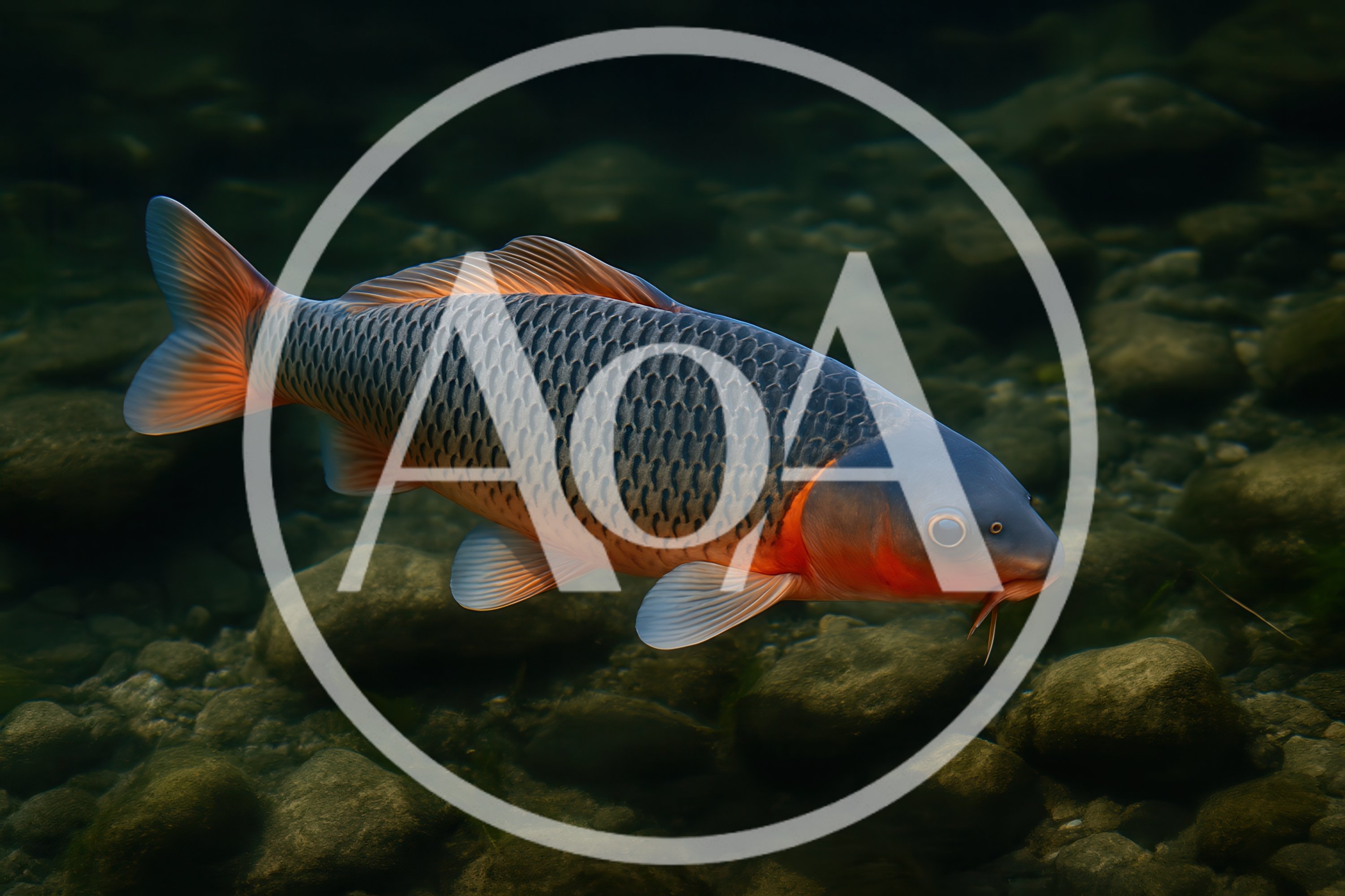 Common Carp Swimming Underwater In A Clear River