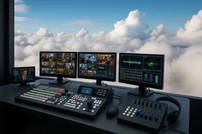 Broadcast Control Room Overlooking Clouds