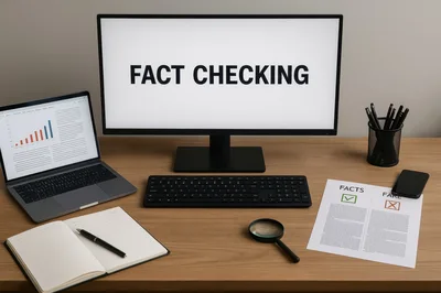 Fact Checking Concept With Computer And Documents