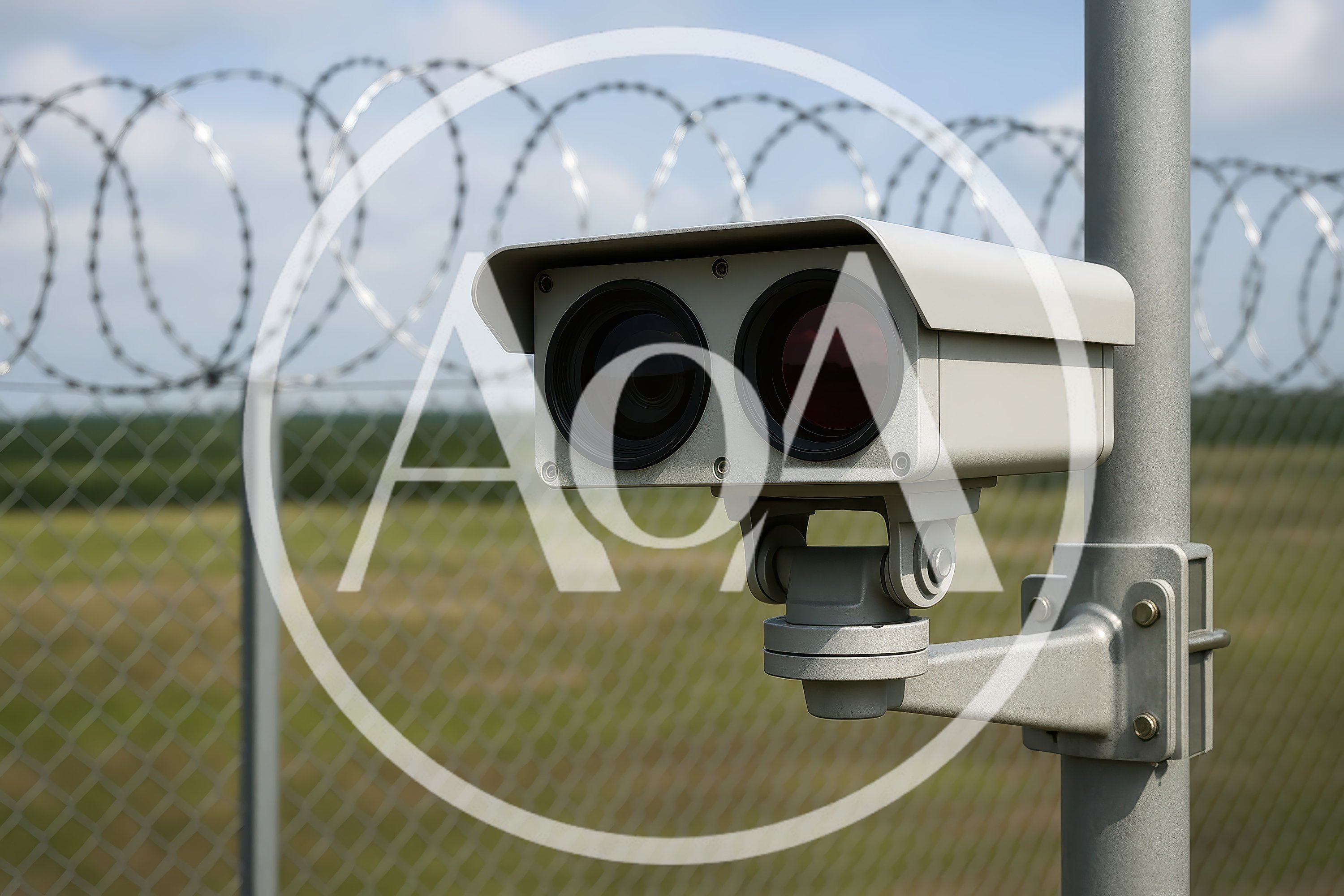Security Camera Mounted On A Pole With Barbed Wire