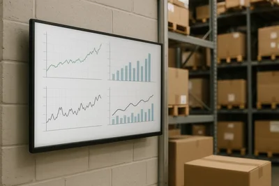 Digital Dashboard Displaying Business Analytics In Warehouse