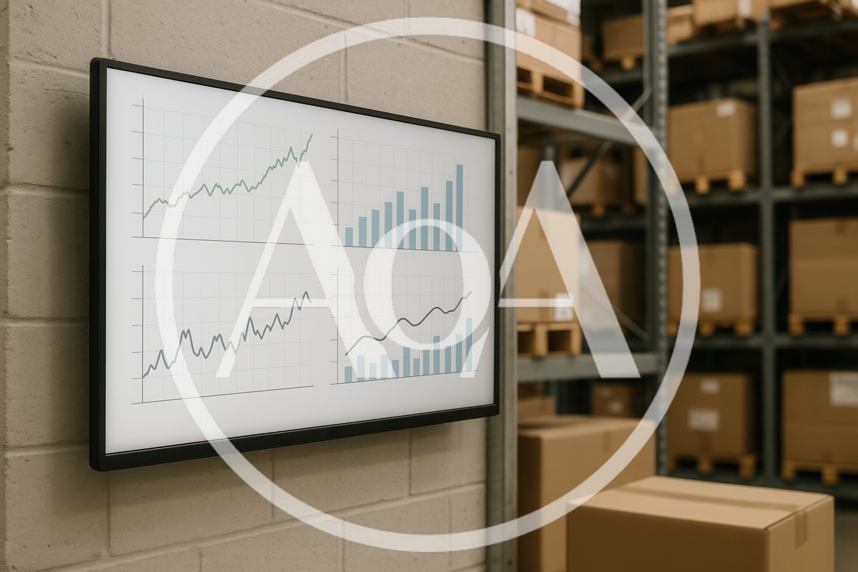 Digital Dashboard Displaying Business Analytics In Warehouse