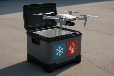 Drone Hovering Above An Insulated Delivery Cooler
