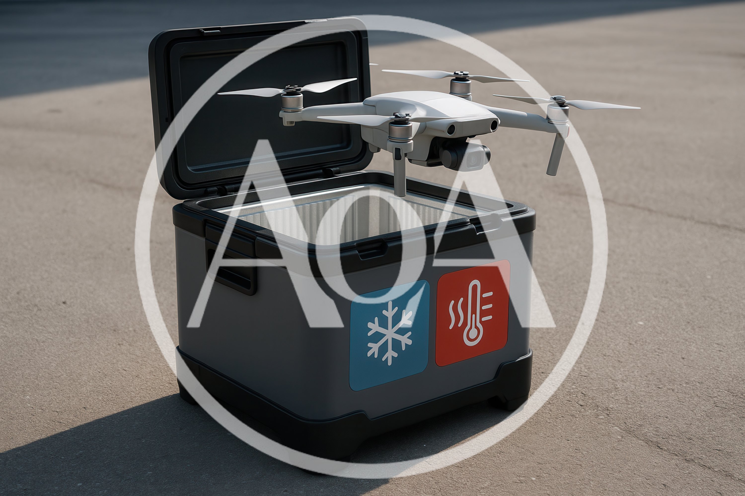 Drone Hovering Above An Insulated Delivery Cooler