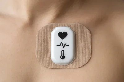 Wearable Health Monitor Patch On Human Chest