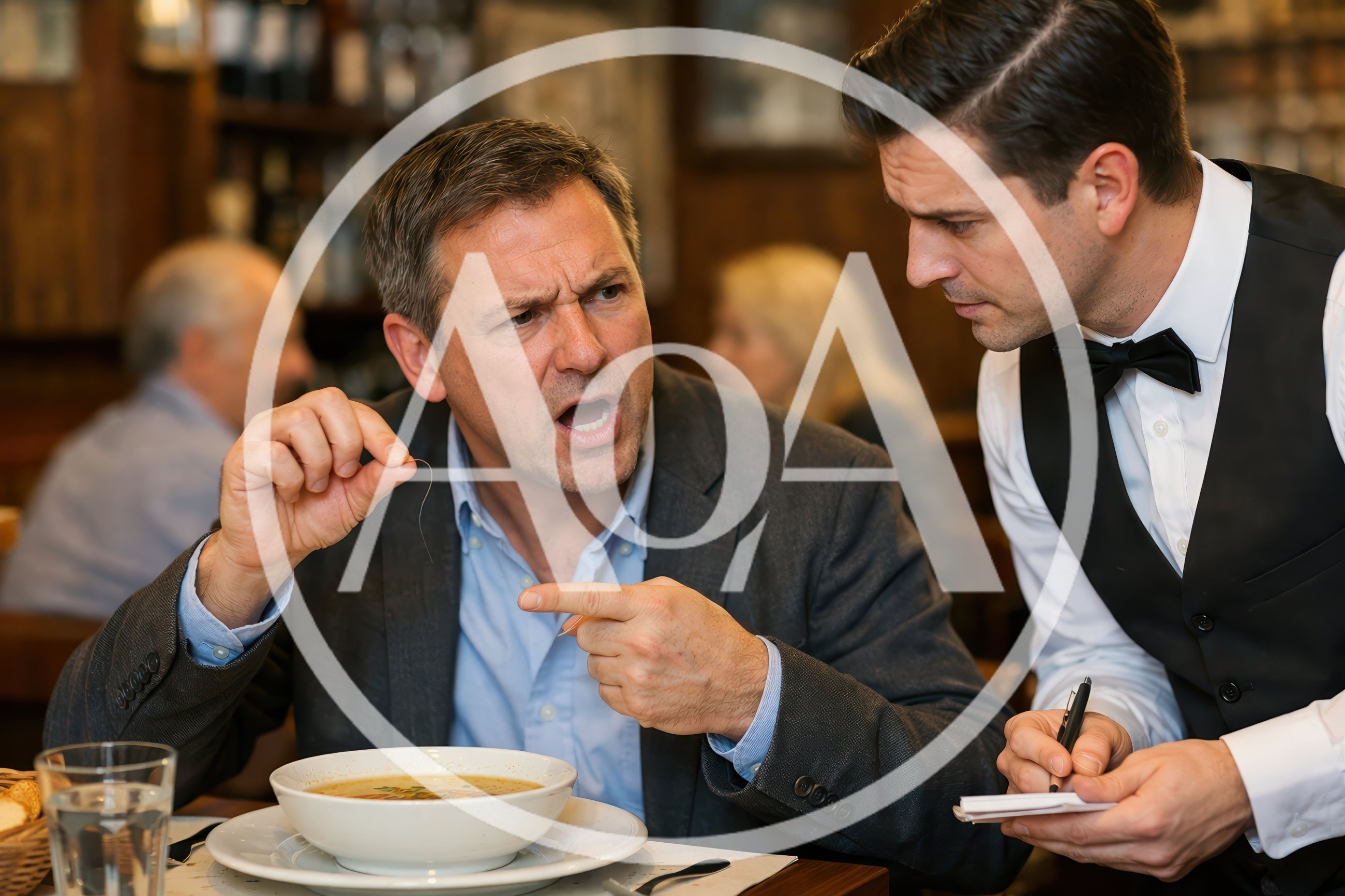 Angry Customer Complaining To Waiter About Hair In Soup