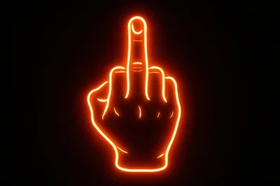 Neon Orange Middle Finger Gesture Sign