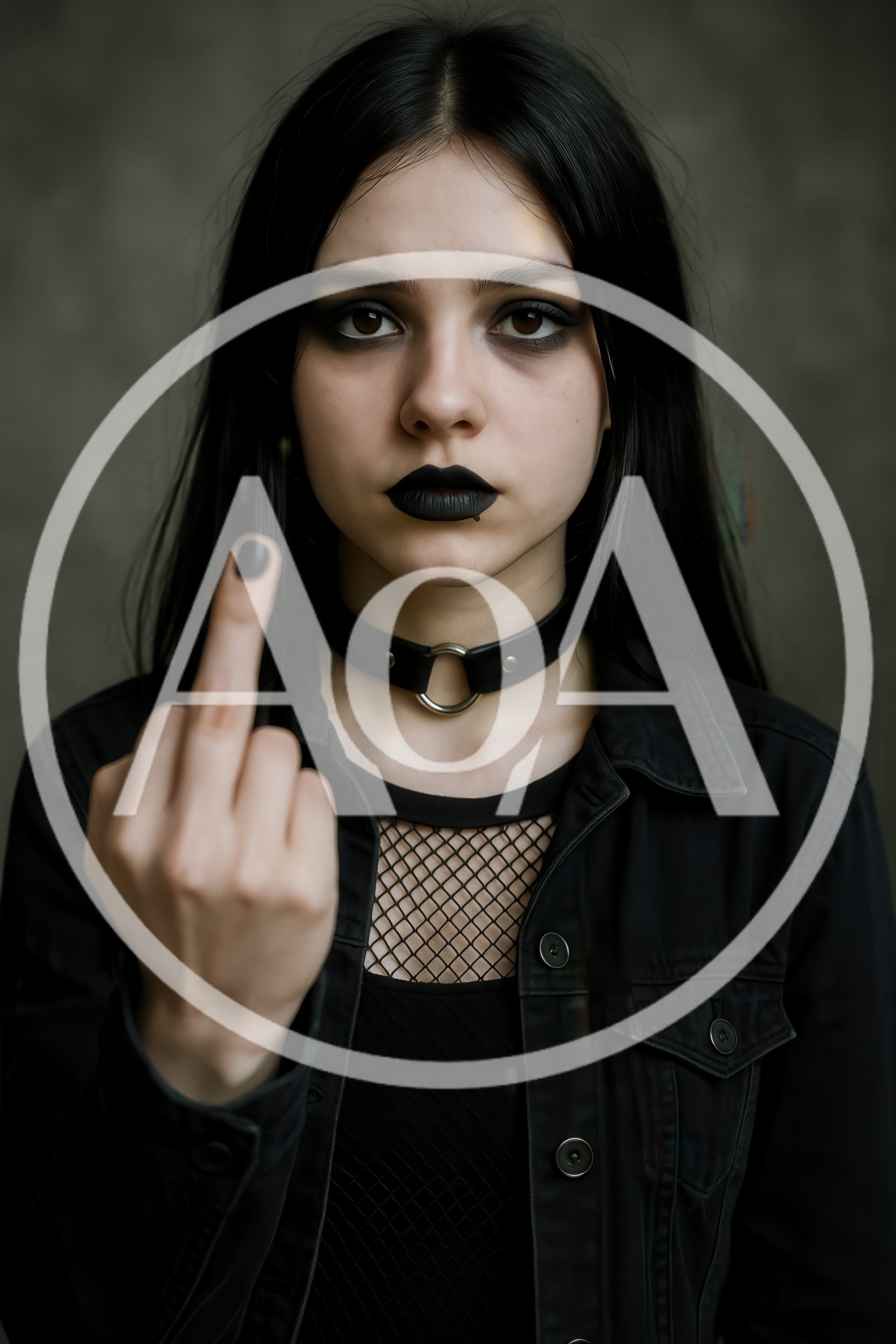 Goth Woman Giving The Middle Finger Gesture