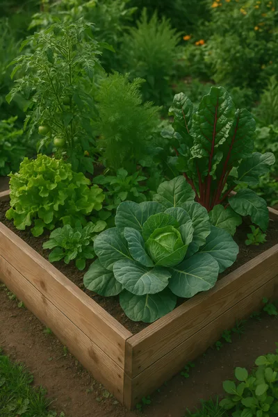 Raised Garden Bed With Diverse Vegetables