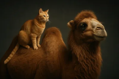 Orange Tabby Cat Sitting On A Camel