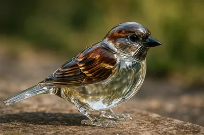 Glass Sparrow Figurine On Stone Surface
