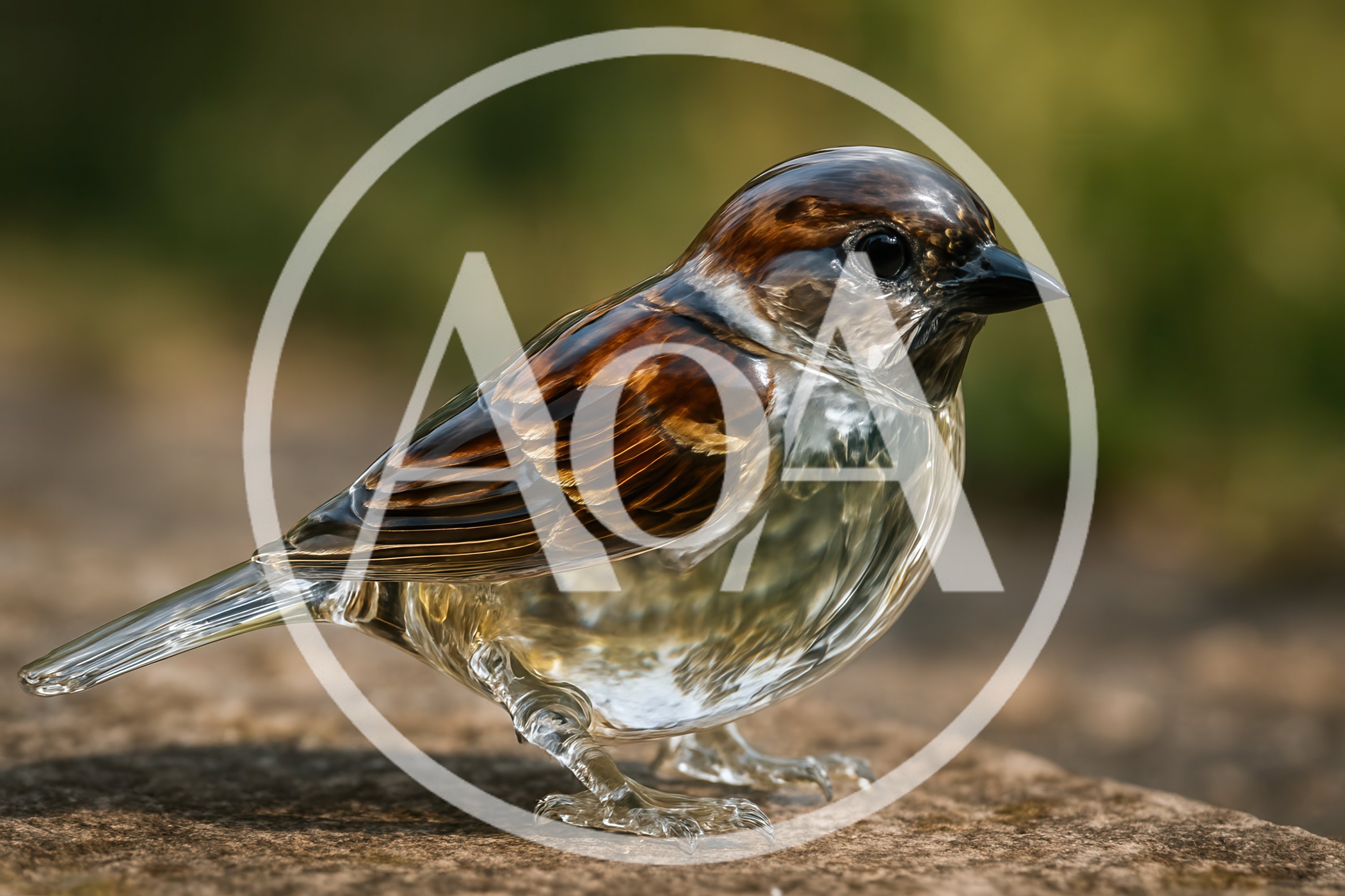 Glass Sparrow Figurine On Stone Surface