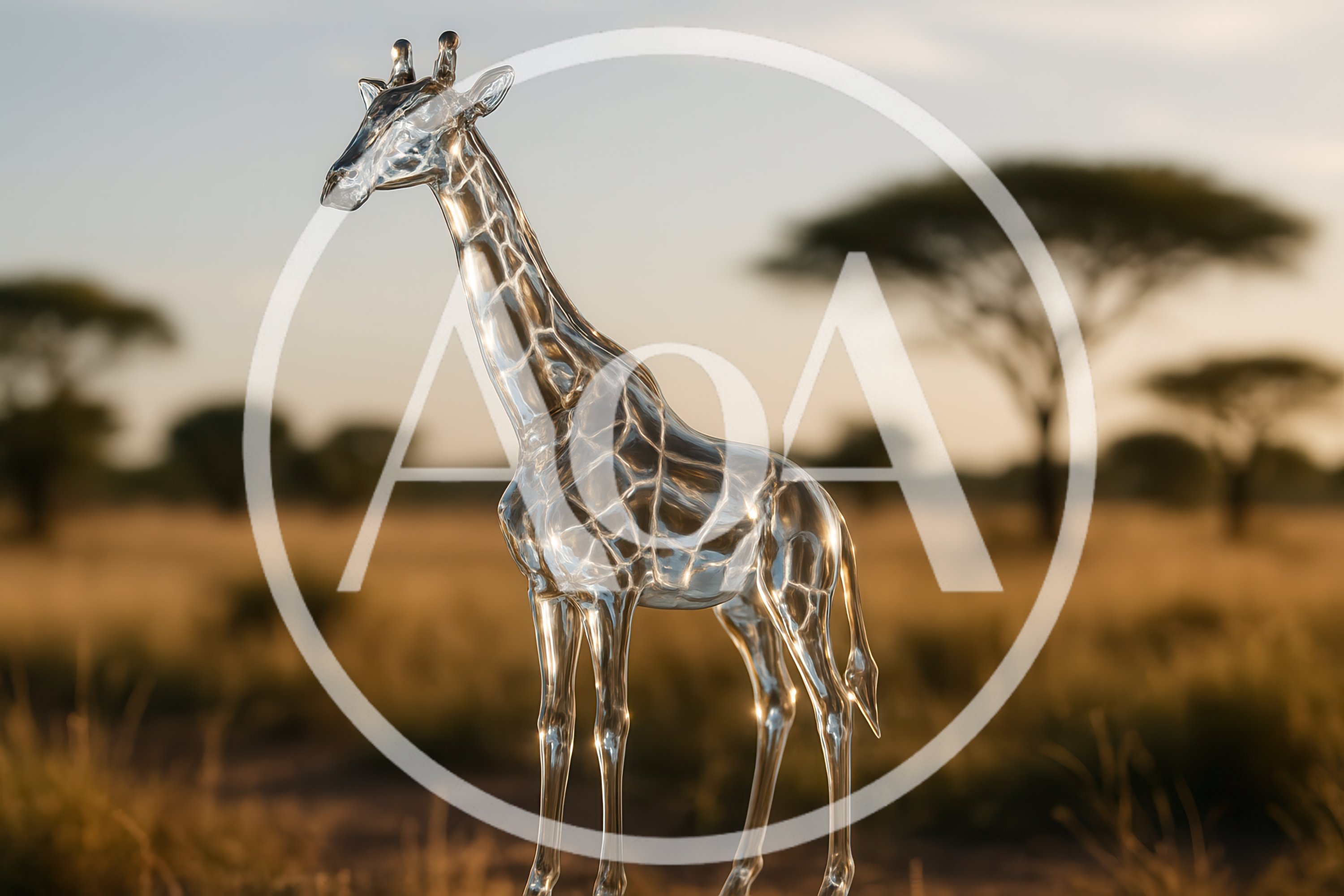 Glass Giraffe Sculpture In African Savanna