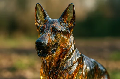 Amber Glass German Shepherd Dog Sculpture