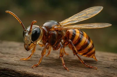 Glass Sculpture Of A Wasp On Wood