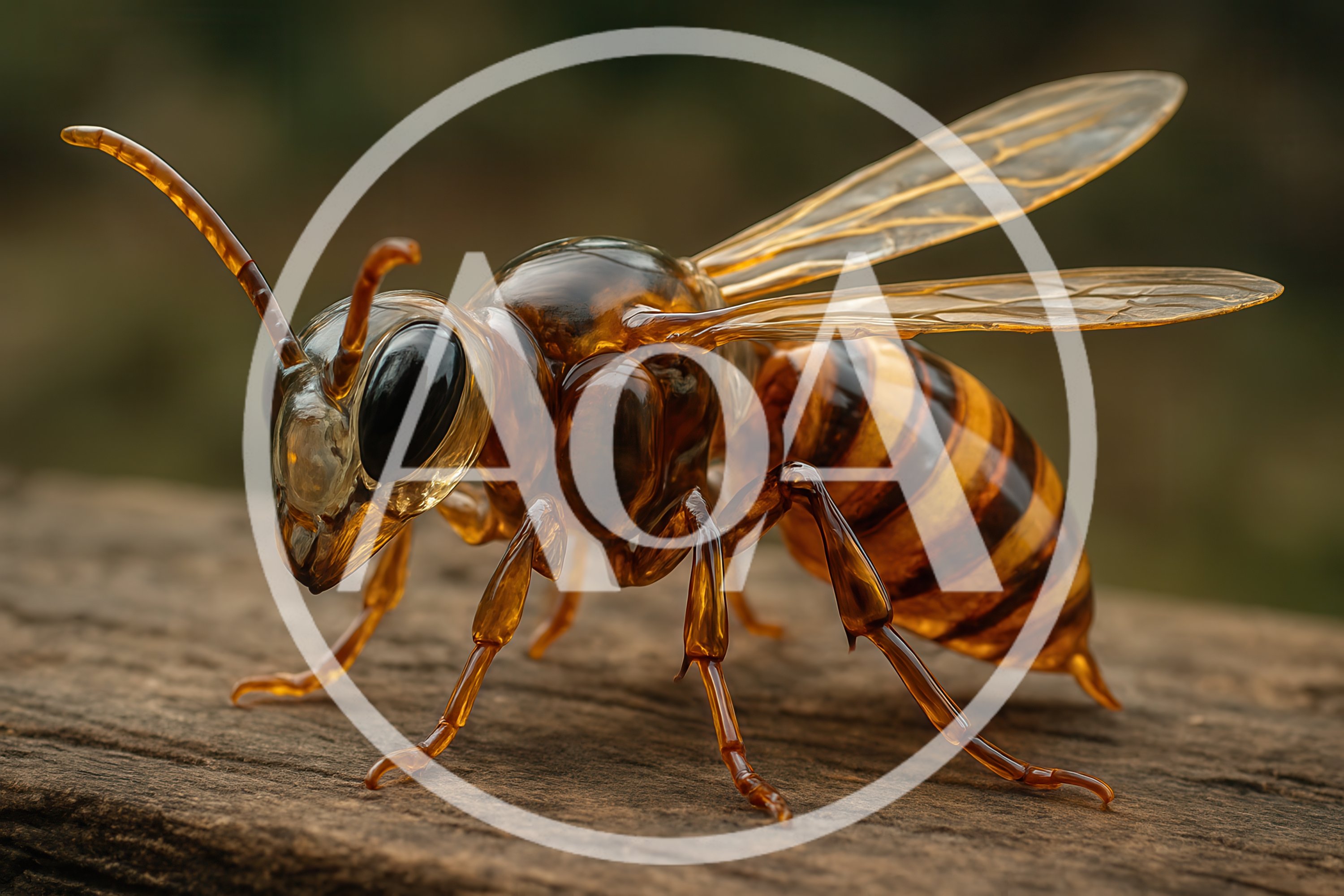 Glass Sculpture Of A Wasp On Wood