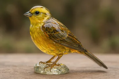 Glass Canary Figurine On A Wooden Surface