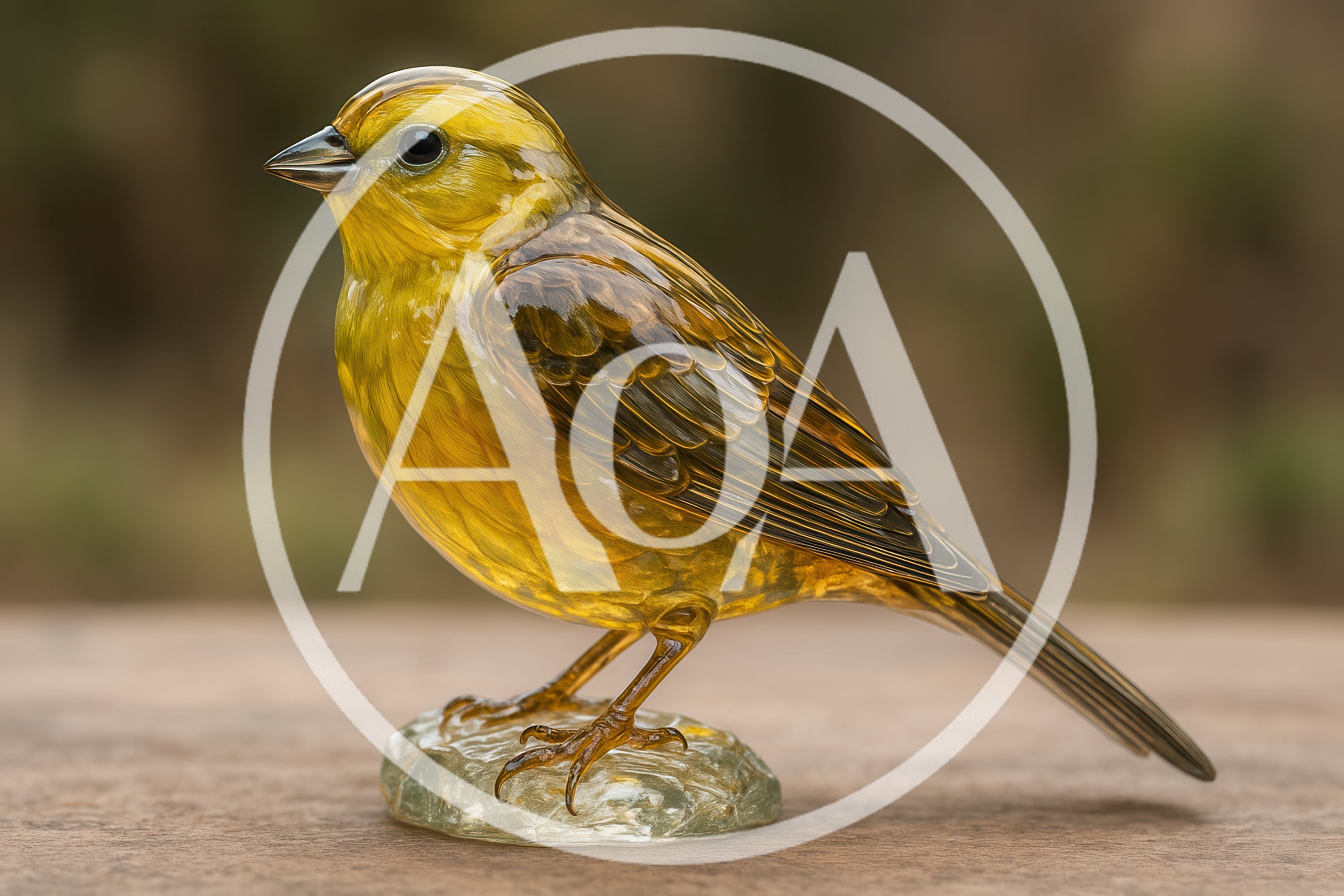 Glass Canary Figurine On A Wooden Surface